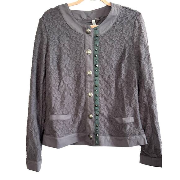 MONORENO Gray Lace Metal Studded Cardigan Jacket Shacket Top Embellished - L NWT - Picture 1 of 5